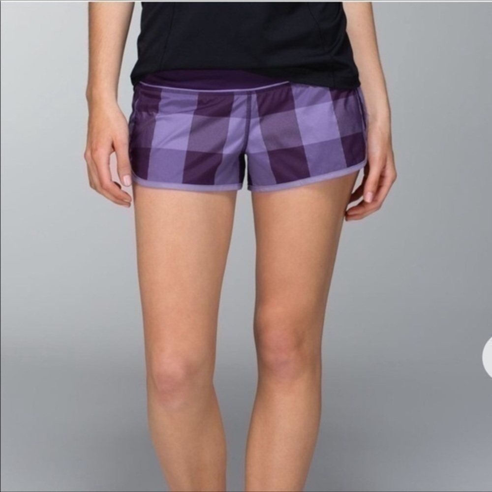 Lululemon Purple Checkered Shake and bake shorts